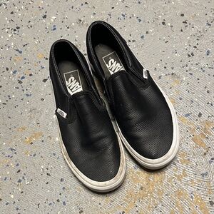 Vans Black Leather Slip-On Loafers